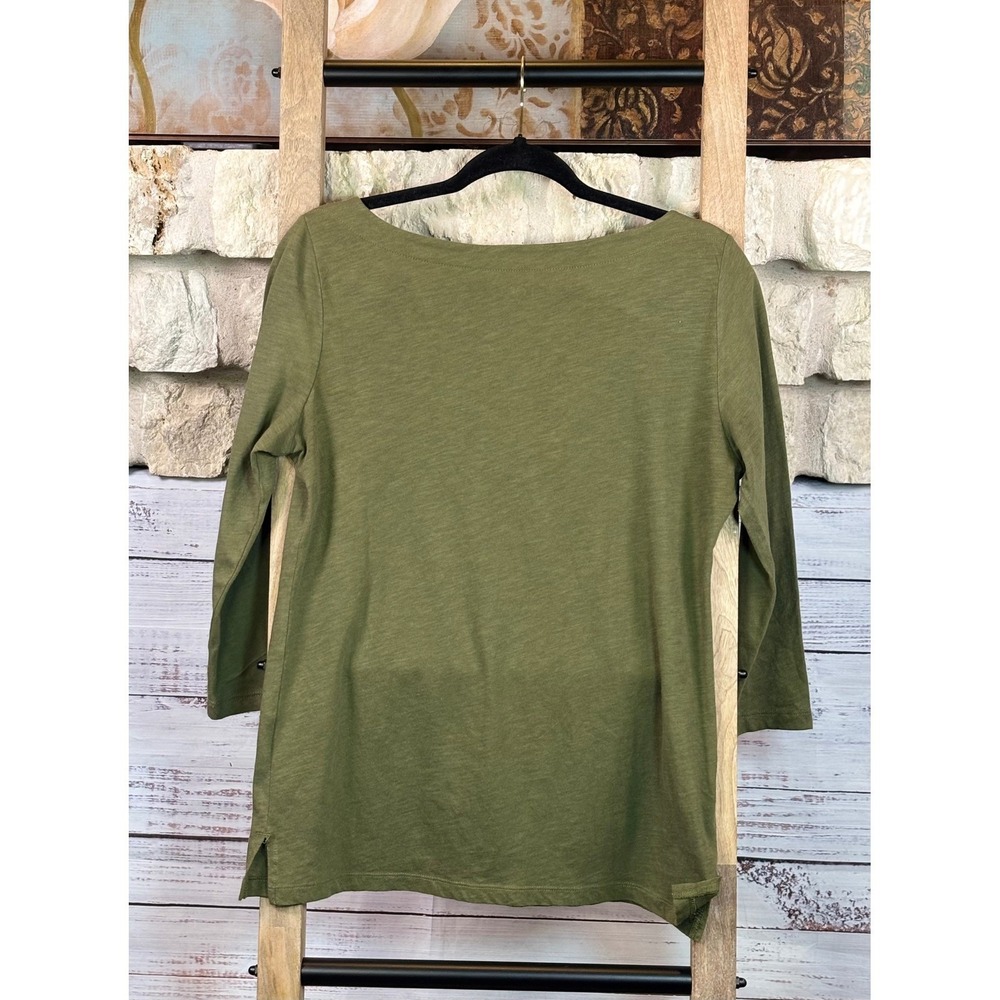 Loft Outlet Sage Green Boat Neck 3/4 Sleeve Cotton Slub Top Womens Size Small - Picture 4 of 6
